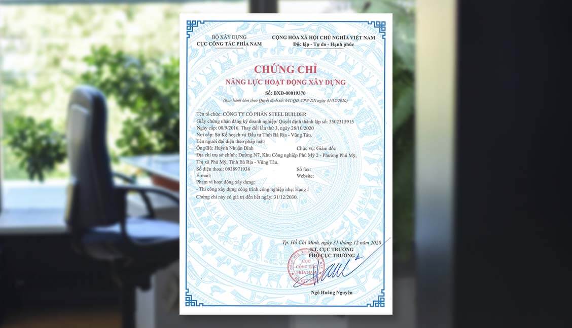 2020 - New office in Myanmar and getting the capability certificate for Grade I industrial construction projects